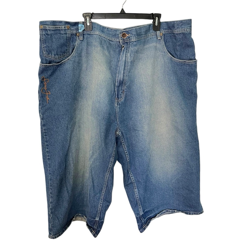 Sean John 48 Blue Denim Shorts Baggy‎ Embroidered Logo Y2K Streetwear Jorts